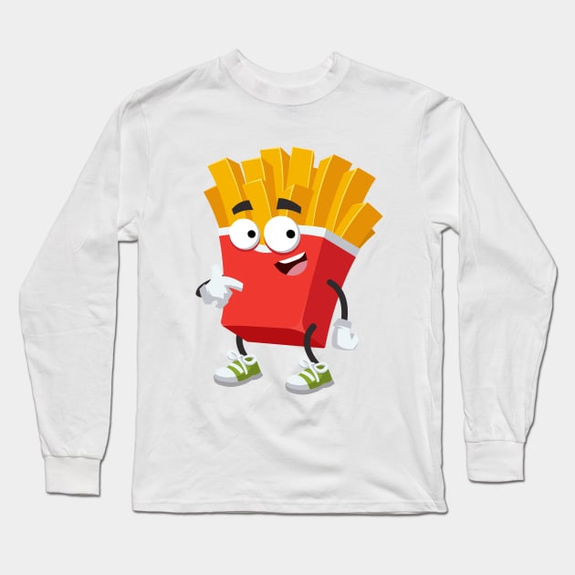 cartoon paper packaging french fries mascot showing himself Long Sleeve T-Shirt by VizRad